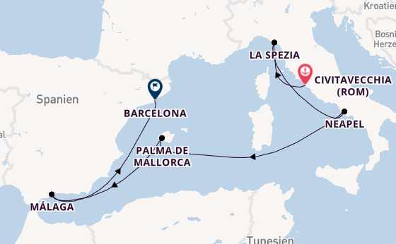 Westliches Mittelmeer ab Civitavecchia (Rom), Italien auf der Legend of the Seas