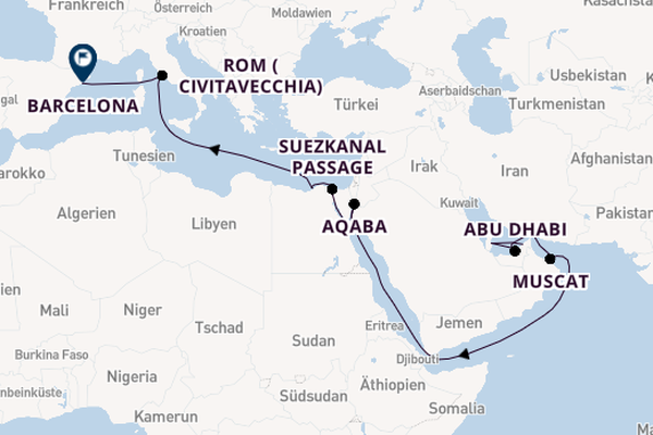 Naher Osten ab Dubai, Vereinigte Arabische Emirate auf der MSC Euribia