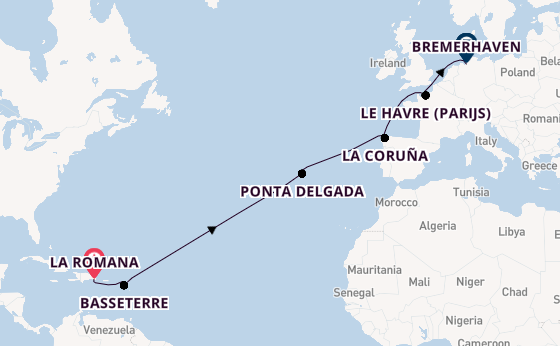 Caribbean vanaf La Romana, Dominicaanse Republiek met de Mein Schiff 1