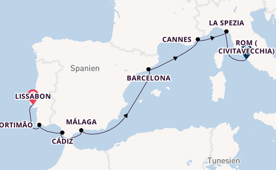 Westliches Mittelmeer ab Lissabon, Portugal auf der Sirena