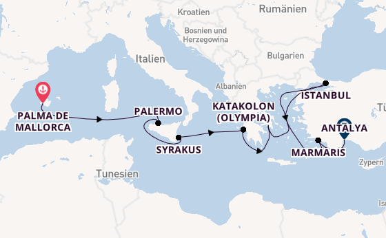 Mittelmeer ab Palma de Mallorca, Spanien auf AIDAstella