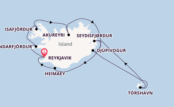 Arktis ab Reykjavik, Island auf der Seven Seas Prestige