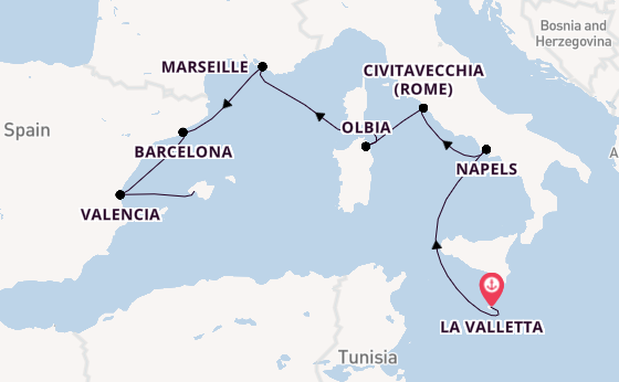 Westelijke Middellandse Zee vanaf La Valletta, Malta met AIDAblu