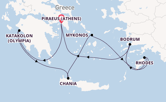 Eastern Mediterranean from Piraeus (Athens), Greece with the Seven Seas Splendor