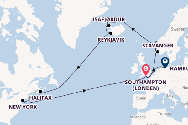 trans-Atlantisch vanaf Southampton (Londen), Engeland met de Queen Mary 2