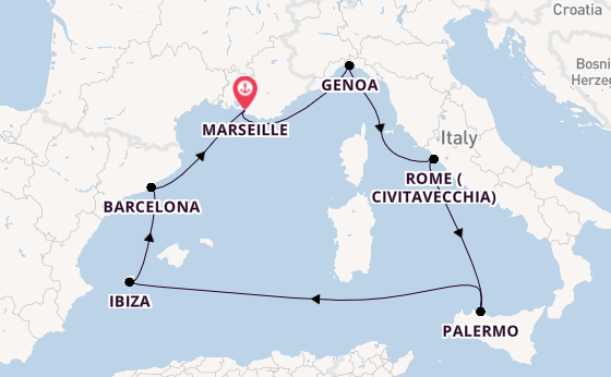 Western Mediterranean from Marseille, France with the MSC Seaview
