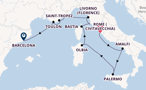 Western Mediterranean from Rome (Civitavecchia), Italy with the Nautica