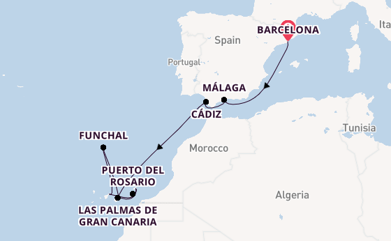 Canary Islands from Barcelona, Spain with the Costa Smeralda
