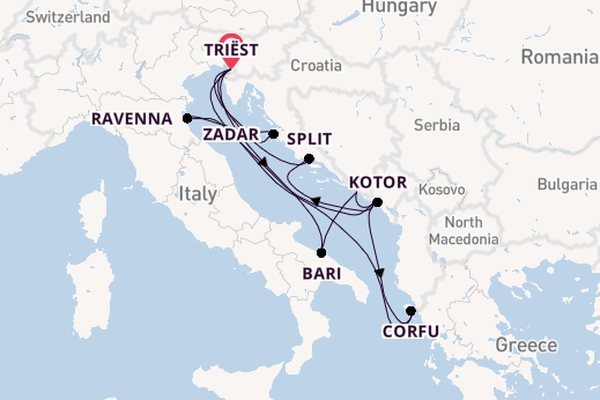 Middellandse Zee vanaf Triëst, Italië met de Mein Schiff 6