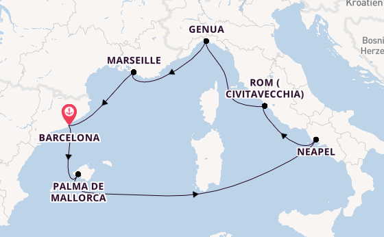 Westliches Mittelmeer ab Barcelona, Spanien auf der Costa Toscana
