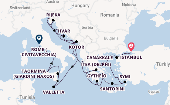 Mediterranean Sea from Istanbul, Turkey with the Seabourn Ovation 