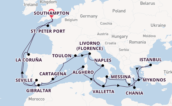 Mediterranean from Southampton, England with the Sky Princess 