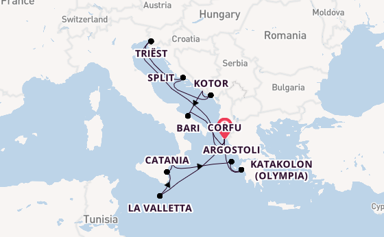 Middellandse Zee vanaf Corfu, Griekenland met AIDAblu