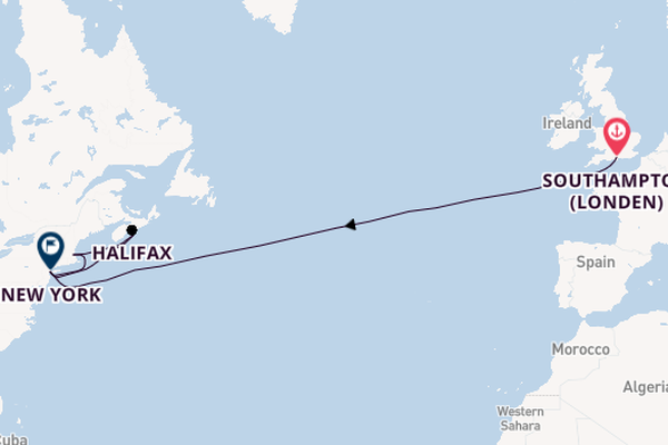 trans-Atlantisch vanaf Southampton (Londen), Engeland met de Queen Mary 2