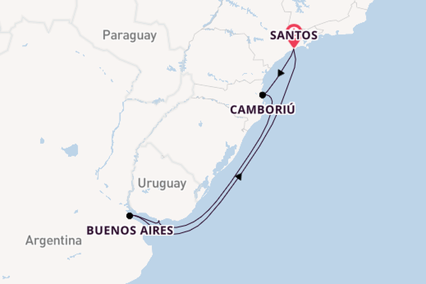 Zuid-Amerika vanaf Santos, Brazilië met de MSC Meraviglia