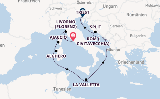 Mittelmeer ab Civitavecchia (Rom), Italien auf der Enchanted Princess