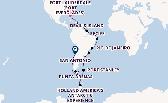South America from Fort Lauderdale (Port Everglades), Florida, USA with the Volendam