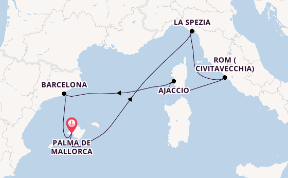 Westliches Mittelmeer ab Palma de Mallorca, Spanien auf der Mein Schiff 4