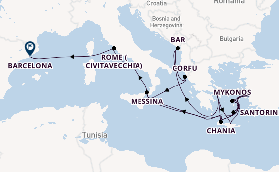 Mediterranean from Piraeus (Athens), Greece with the Sun Princess