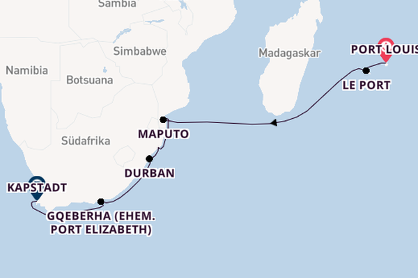 Südliches Afrika ab Port Louis, Mauritius auf der EUROPA 2