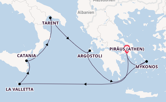 Mittelmeer ab Piräus (Athen), Griechenland auf der Costa Fascinosa