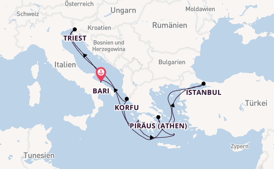 Mittelmeer ab Bari, Italien auf der MSC Fantasia