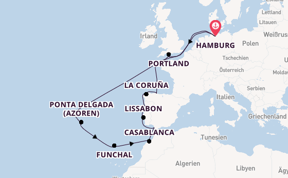 Portugal ab Hamburg auf AIDAmar