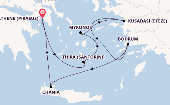 Oostelijke Middellandse Zee vanaf Athene (Piraeus), Griekenland met de Rhapsody of the Seas