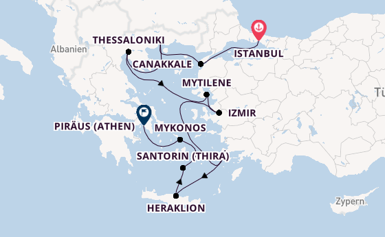 Östliches Mittelmeer ab Istanbul, Türkei auf der Vista