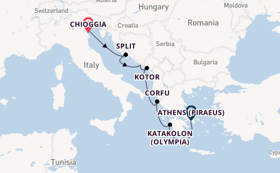 Eastern Mediterranean from Chioggia, Italy with the Viking Star