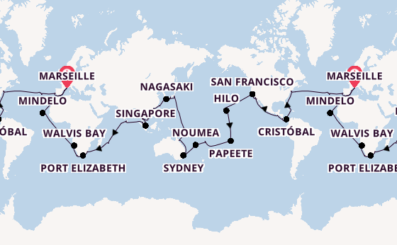 World Cruise from Marseille, France with the Costa Deliziosa