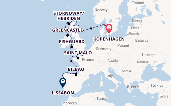 Britse Eilanden vanaf Kopenhagen, Denemarken met de Silver Dawn