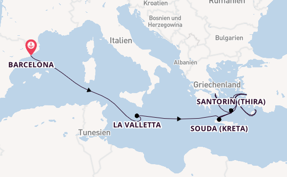 Östliches Mittelmeer ab Barcelona, Spanien auf der Oosterdam
