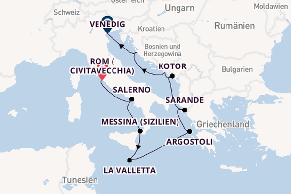 Mittelmeer ab Civitavecchia (Rom), Italien auf der Insignia