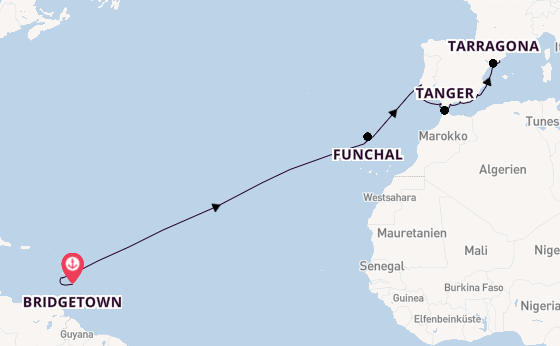 Mittelmeer ab Bridgetown, Barbados auf der Seabourn Ovation