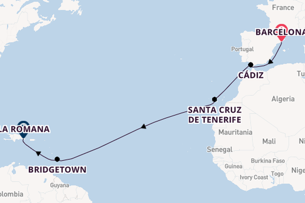 Caribbean vanaf Barcelona, Spanje met de Costa Pacifica