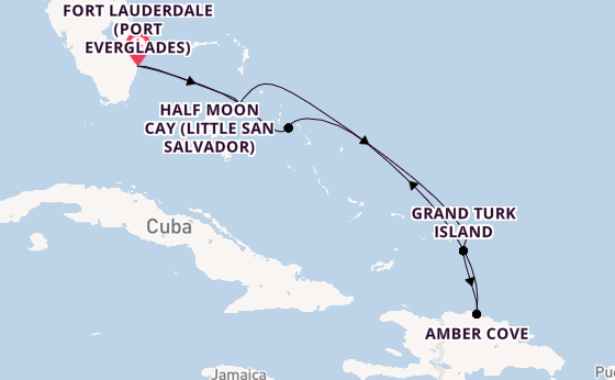 Caribbean from Fort Lauderdale (Port Everglades), Florida, USA with the Eurodam