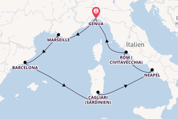 Westliches Mittelmeer ab Genua, Italien auf der Costa Toscana