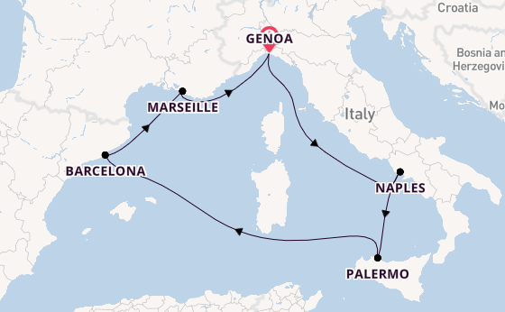 Western Mediterranean from Genoa, Italy with the MSC Seashore
