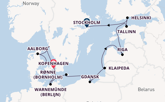 Oostzee vanaf Kopenhagen, Denemarken met de Silver Spirit