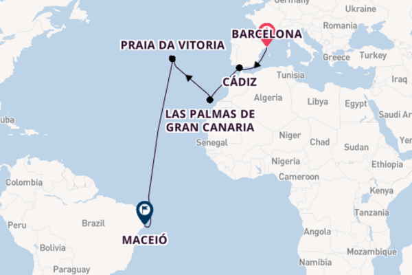 Transatlantic & Repositioning from Barcelona, Spain with the Costa Diadema