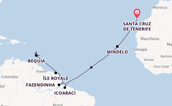Zuidelijke Caraïben vanaf Santa Cruz de Tenerife, Tenerife, Spanje met de VASCO DA GAMA