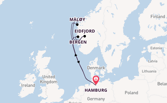 Noorwegen vanaf Hamburg, Duitsland met AIDAperla