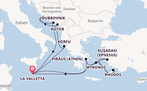 Mittelmeer ab La Valletta, Malta auf der Azura