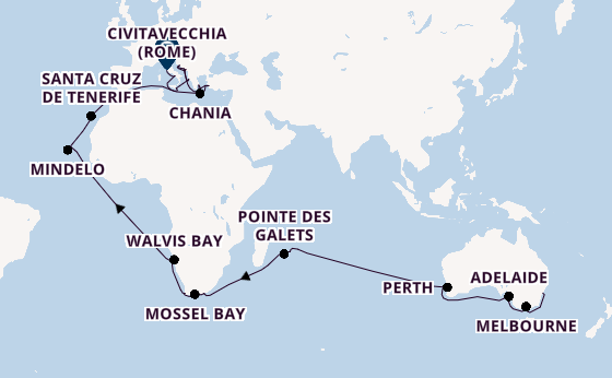 Middellandse Zee vanaf Sydney, Australië met de Coral Princess