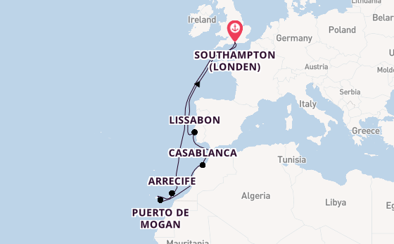 Canarische Eilanden vanaf Southampton (Londen), Engeland met de Queen Elizabeth