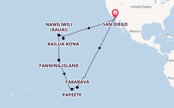 Polynesië vanaf San Diego, Verenigde Staten met de Koningsdam