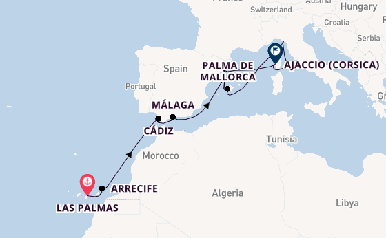 Westelijke Middellandse Zee vanaf Las Palmas, Gran Canaria, Spanje met AIDAcosma
