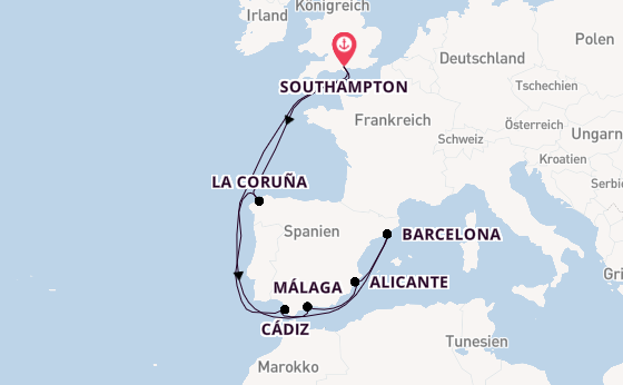 Westliches Mittelmeer ab Southampton, Großbritannien auf der Arvia