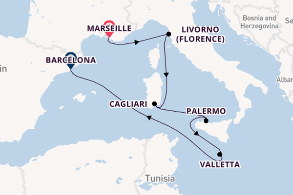 Western Mediterranean from Marseille, France with the MSC Splendida